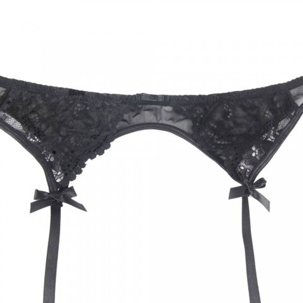 Трусики и пояс для чулок с ремешками черные Sexy Exquisite Lace (M-L)