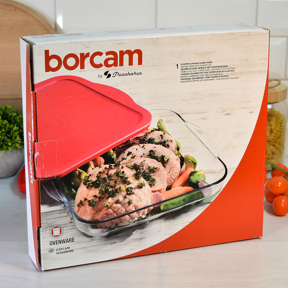 Форма для выпечки стеклянная 3,2л 31,8*28см с крышкой Borcam