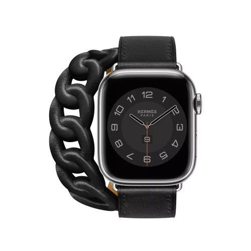 Apple Watch Series 8 Hermes 41mm, двойной кожаный ремешок черного цвета с кожаной цепью