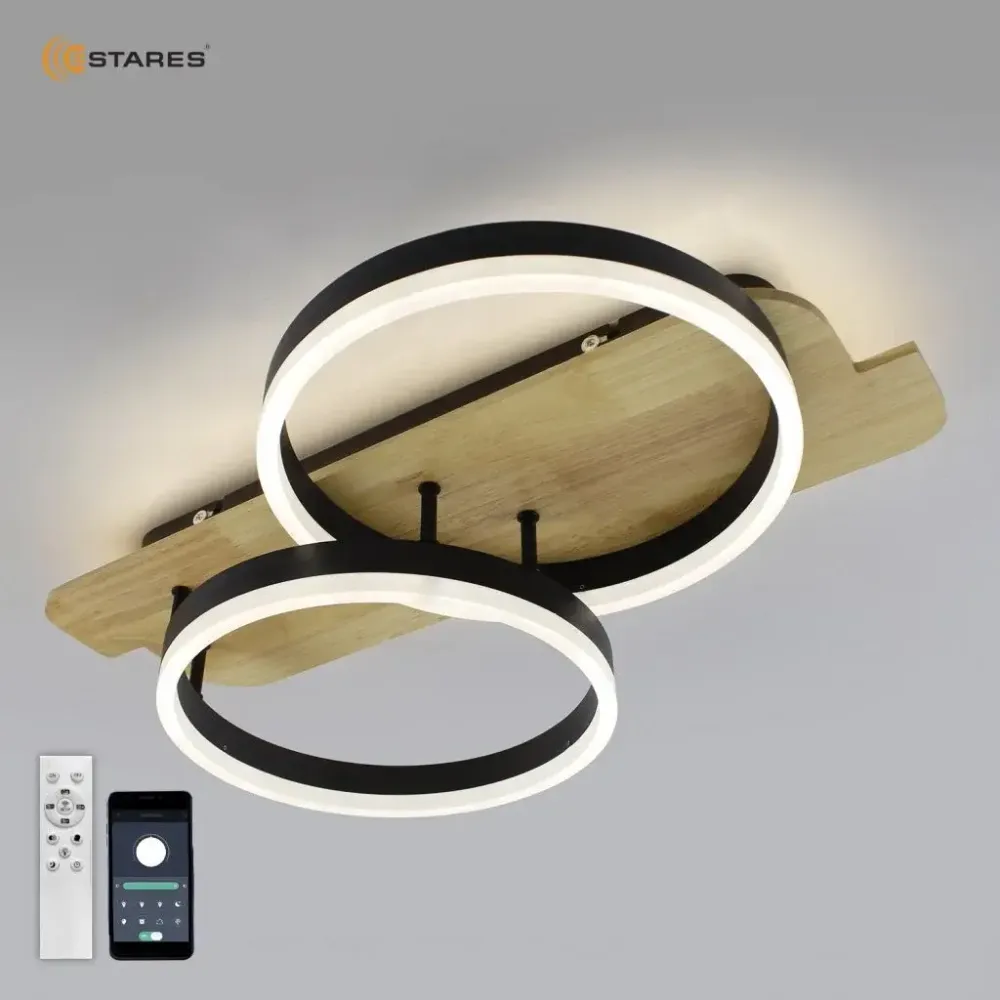 Управляемая светодиодная люстра  WOODY LOFT 80W 2R-APP-600x420x135-BLACK/WOOD-220-IP20