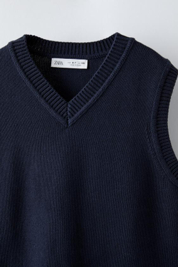 ZARA ТРИКОТАЖНЫЙ ЖИЛЕТ, МОРСКОЙ СИНИЙ