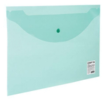 Папка-конверт с кнопкой А4,100 л, прозрачная, зеленая (STAFF)