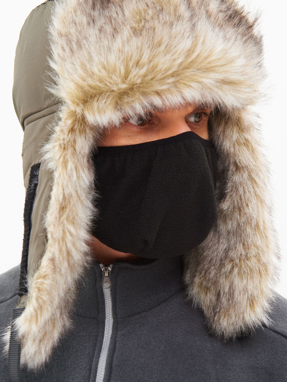 Шапка ушанка с маской Евро Волк ткань Taslan цвет Хаки