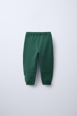 ZARA БРЮКИ ИЗ МЯГКОЙ ТКАНИ С НАШИВКОЙ, ЗЕЛЕНЫЙ