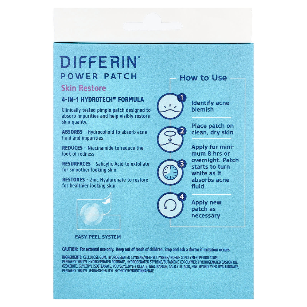 Differin, Power Patch, восстановление кожи, 23 очищающих патча