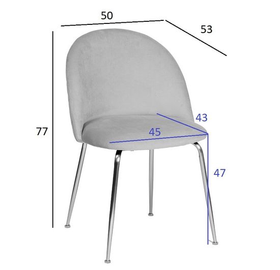 30C-301-1G LBL Стул велюр серо-голубой, мет.ножки 50*53*77см