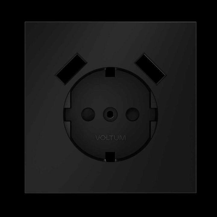 Накладка для розетки с заземлением и защитными шторками с USB A+A S70 (черный матовый) Voltum VLS000908