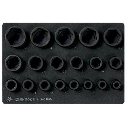 Цена на KING TONY (9-4429MPV) Набор ударных торцевых головок 1/2", шестигранные, 10-36 мм, ложемент, 19 предметов