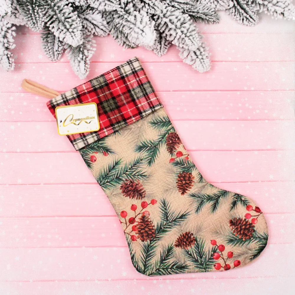 Носок новогодний «Хвойные веточки» 19*34 см