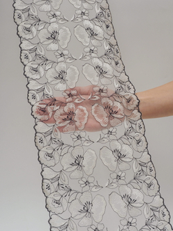 Кружево вышивка на сетке экрю с черным неэластичная ширина 22 см