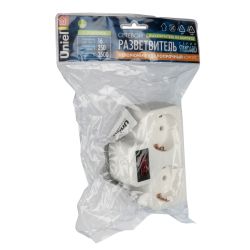 S-GES2-16PB WHITE Разветвитель сетевой с выключателем. с-з. 2 гнезда. 16А. 3500Вт. Белый. ТМ Uniel
