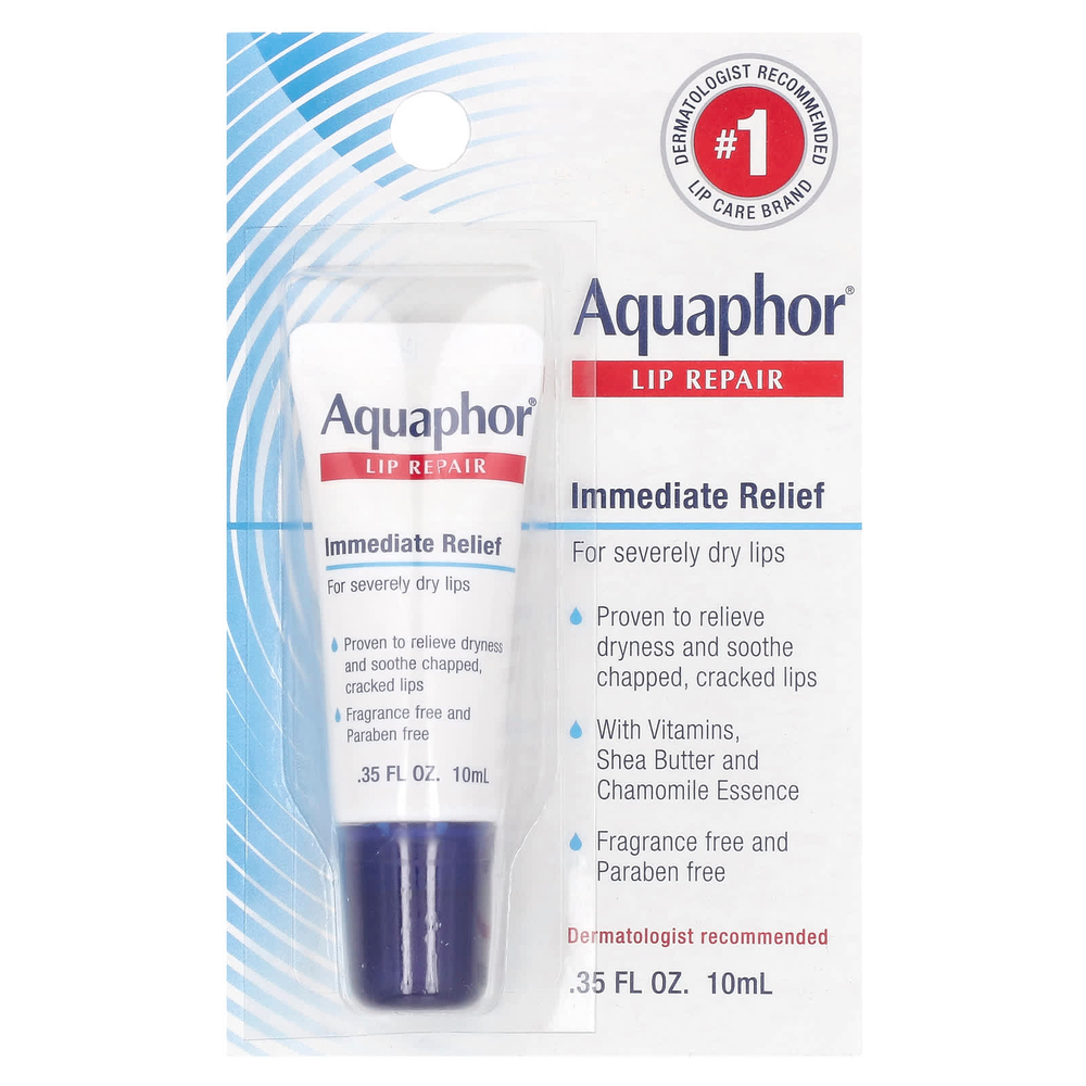 Aquaphor, восстанавливающий бальзам для губ мгновенного действия, без отдушек, 10 мл (0,35 жидк. унции)