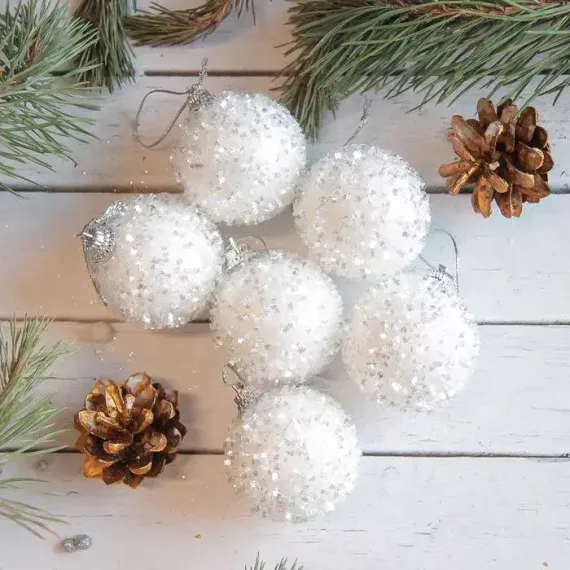 Набор шаров пластик Пушинка 4,5 см., 6 шт., белый, Зимнее Волшебство (2371344)