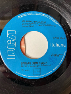 Винтажная виниловая пластинка LP Claudio Baglioni Sabato Pomeriggio 7 дюймов (Italy 1975)