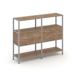 Shelf System Двухсекционный стеллаж трехярусный с ящиками SN.STM-322 Дуб Табак/Металл Серый 1590*400