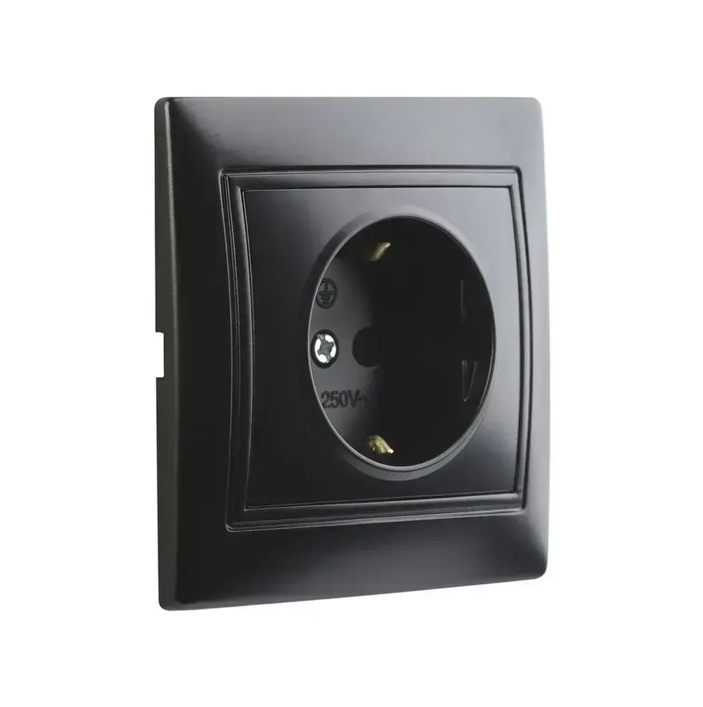 Розетка Smartbuy 1-местная с заземлением 16А, "Венера" (SBE-01b-16-S1-Z-c), черный
