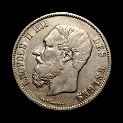 Монета Бельгии 5 франков 1869 год "Леопольд II"