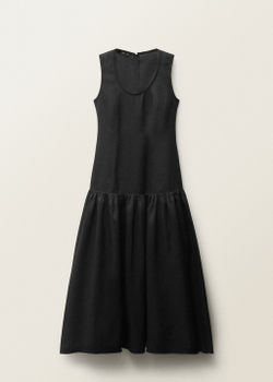 Длинное платье изо льна с присборенной вставкой