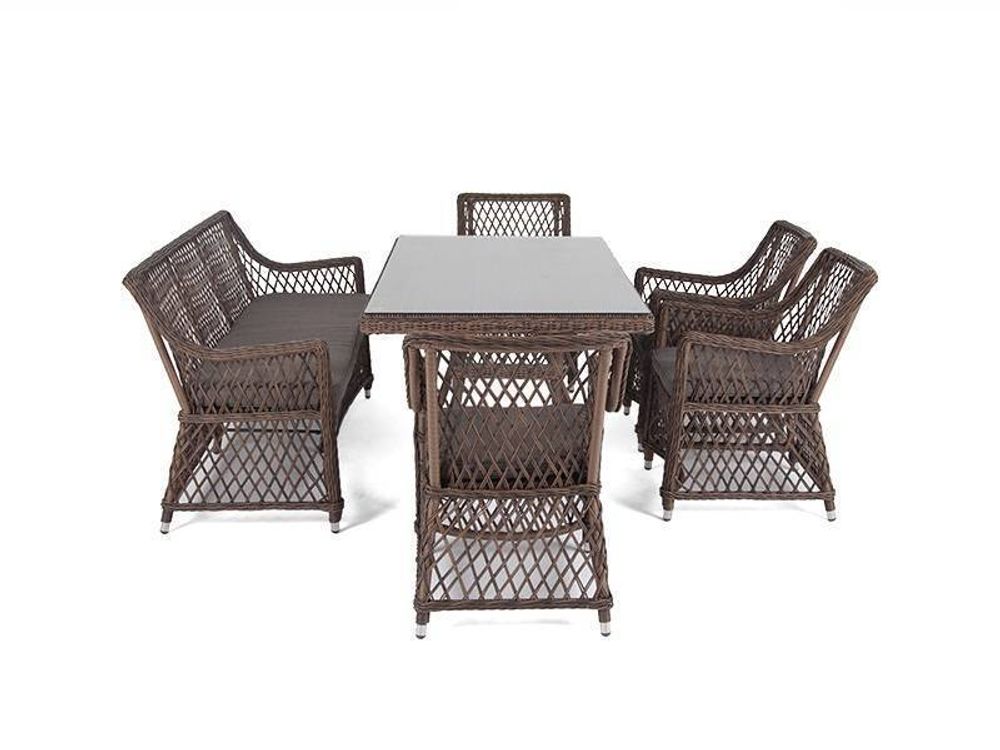 "Катания" обеденная группа плетеная на 6 персон, цвет коричневый
