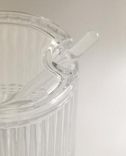 ZARA HOME СТЕКЛЯННАЯ САХАРНИЦА С ГЕОМЕТРИЧЕСКИМ УЗОРОМ, ПРОЗРАНЫЙ