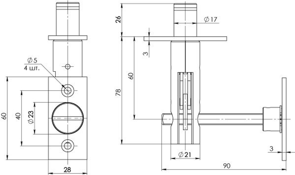 Задвижка торцевая TDB 860-24 CP (хром) 60мм 8шт./упак.