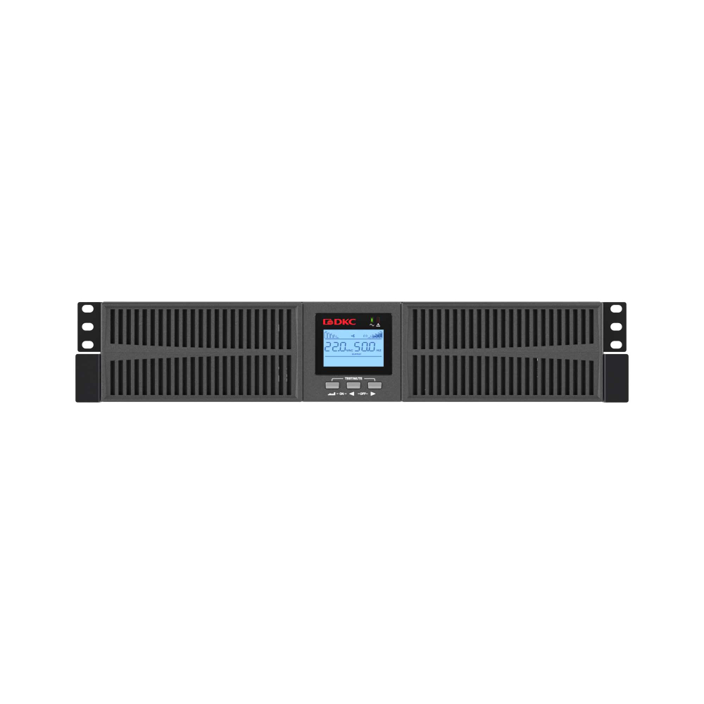 Онлайн ИБП ДКС серии Small Rackmount, 1000 ВА/900 Вт, 1/1, 6xIEC C13,EPO, USB, RS-232, RJ45, Rack 2U, без АКБ, 9Ач