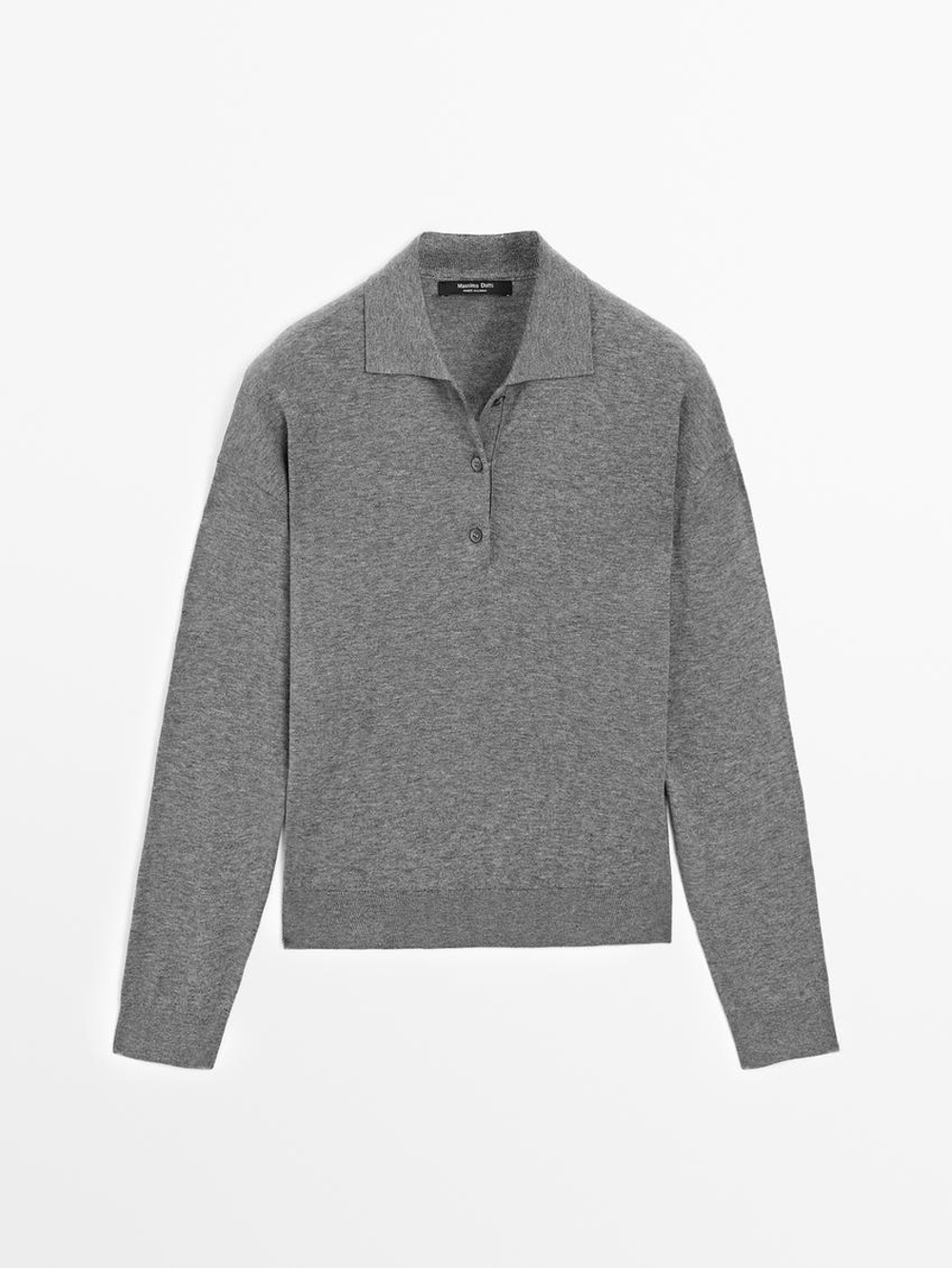 Massimo Dutti Свитер с воротником поло, серый