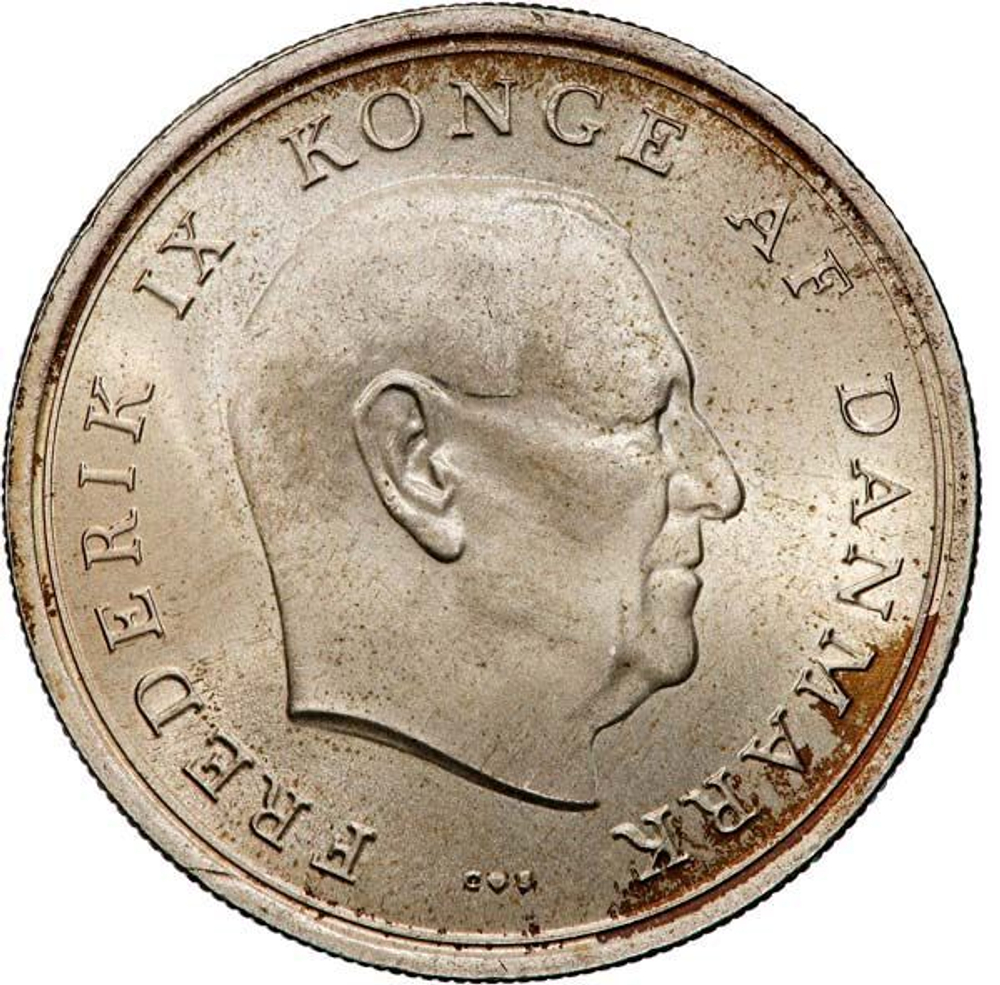 Denmark, 10 Kroner, 1967 – Commemorating the Marriage of Princess Margrethe. Silver Coin, AU