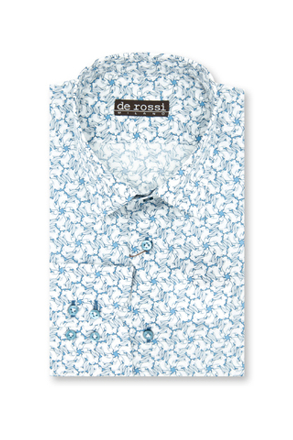 Рубашка с бело-голубым принтом "Кувыркающиеся хвосты"