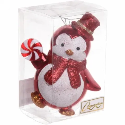 Ёлочная игрушка «Пингвин с леденцом» 10*6*11 см, красный
