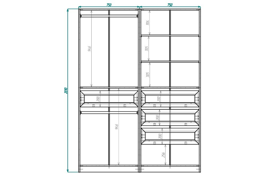 Гардероб PAX IKEA (комбинация) с 4 ящиками 150x58x201 см (белый) 150*58*201 см, Белый   Фиеста