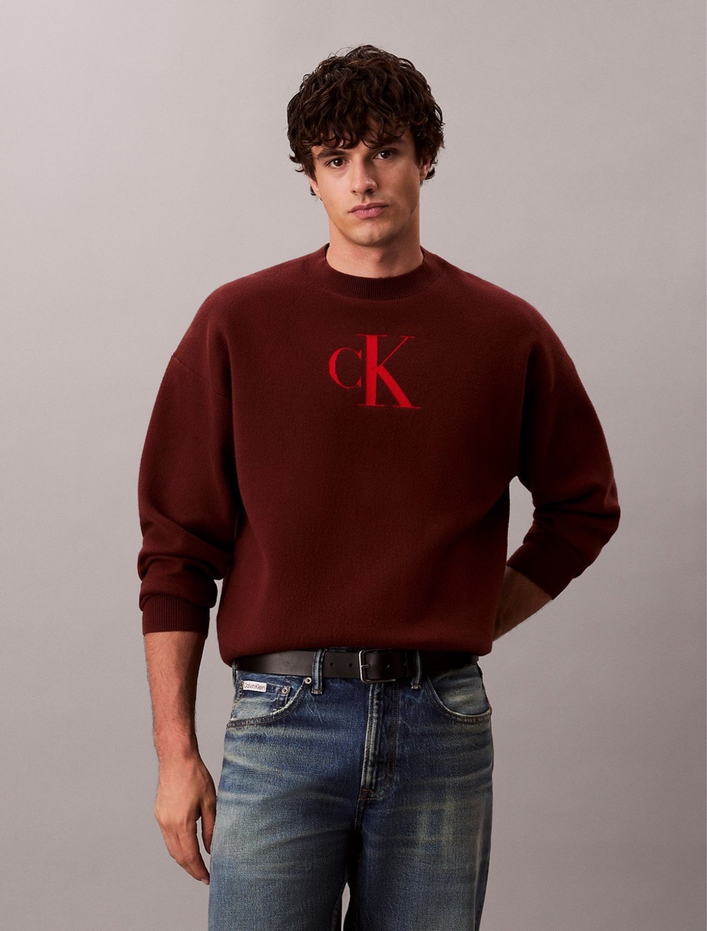 Свитер Calvin Klein Cotton Blend Monogram Relaxed Sweater Red
