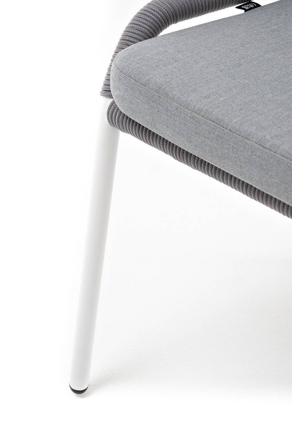 "Милан" стул плетеный из роупа, каркас алюминий белый муар, роуп светло-серый круглый, ткань светло-серая