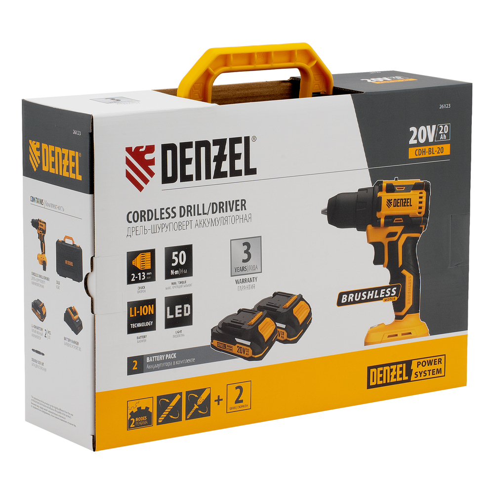 Дрель-шуруповерт аккумуляторная бесщет. CDH-BL-20, Li-Ion, 20 В// Denzel