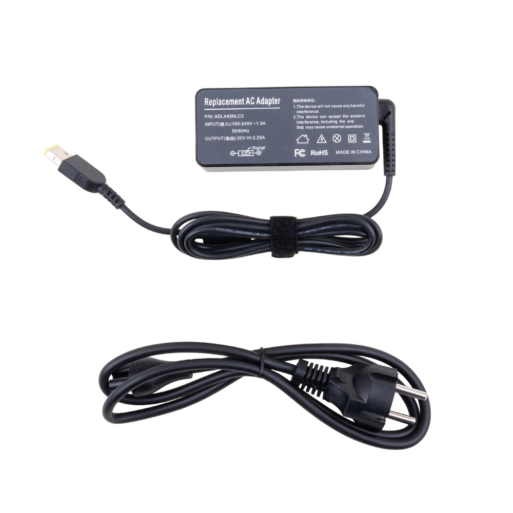 Блок питания для ноутбука Lenovo 20V, 2.25A, 45W (прямоугольный разъем)