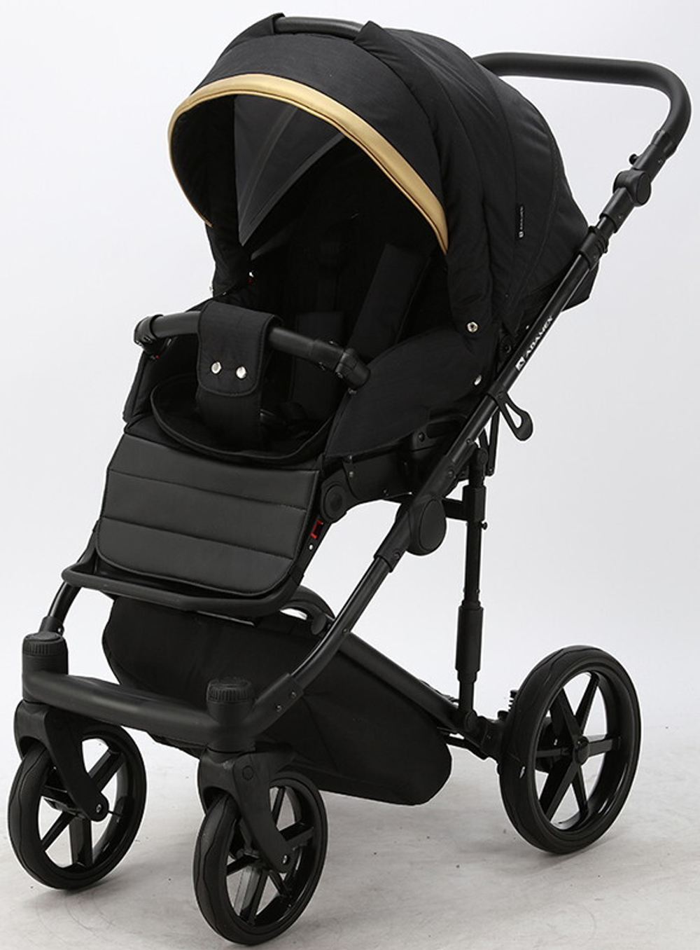 Детская коляска Adamex Rimini 2 в 1 RI01-TIP ЧЕРНЫЙ+ЧЕРН.КОЖА+ЗОЛОТО ОТДЕЛКА