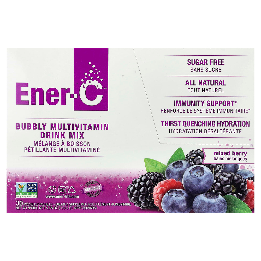 Ener-C, шипучая смесь для приготовления мультивитаминного напитка, ягодный вкус, 30 пакетиков по 5,46 г (0,2 унции)
