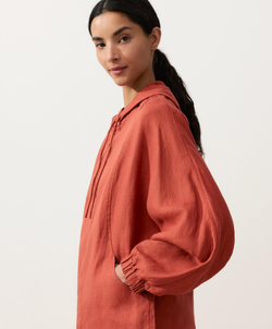 Oysho Куртка с капюшоном в полоску из 100% льна, красноватый