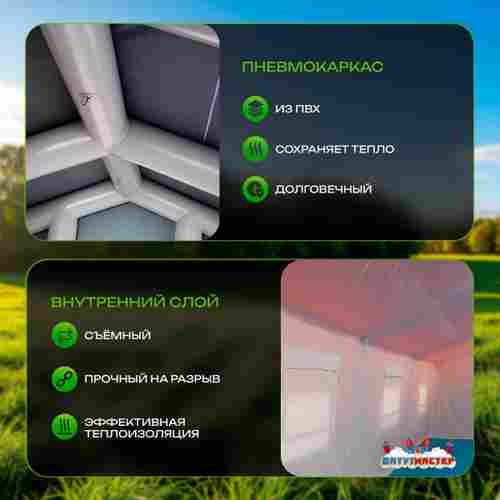 Пневмокаркасная всесезонная палатка «Комфорт» 5×3×2,5 м — из ПВХ, оранжевая