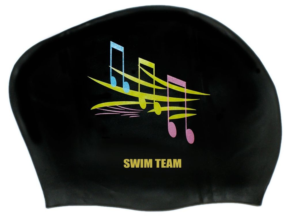 Шапочка для плавания для длинных волос SWIM TEAM ноты: KW-N  (Чёрный)