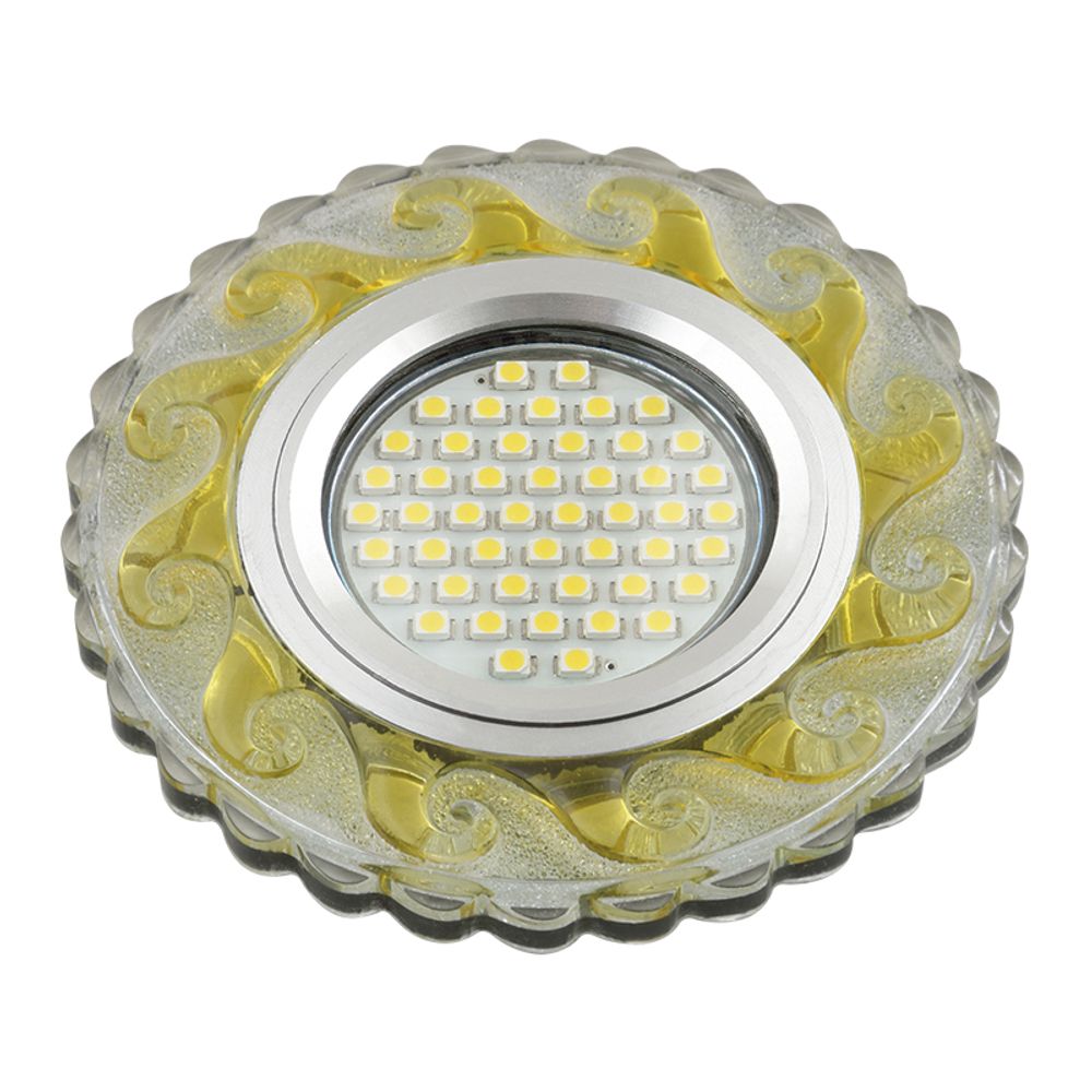 DLS-L139 GU5.3 GLASSY/GOLD Светильник декоративный встраиваемый, серия Luciole. Без лампы, GU5.3. Доп. светодиодная подсветка 3Вт. Стекло. Зеркальный/
