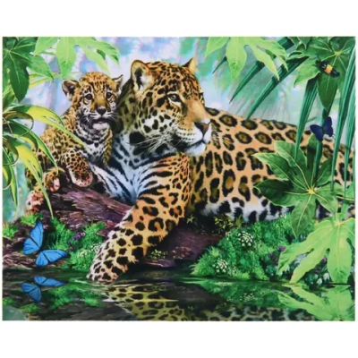 Алмазная мозаика на подрамнике с полным заполнением «МИР ЯРКИХ КРАСОК», ягуар, 30*40см
