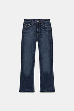 ZARA ДЖИНСЫ TRF CROPPED FLARE С ВЫСОКОЙ ПОСАДКОЙ, МОРСКОЙ СИНИЙ