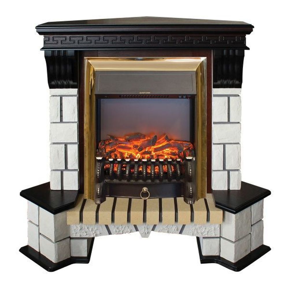 Электрокамин RealFlame Stone Coner AO античный дуб с очагом Fobos Lux Brass