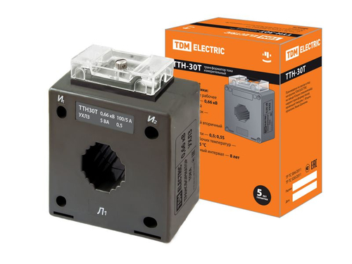 Трансформатор тока измерительный ТТН 30Т/100/5 5VA/0.5 P TDM