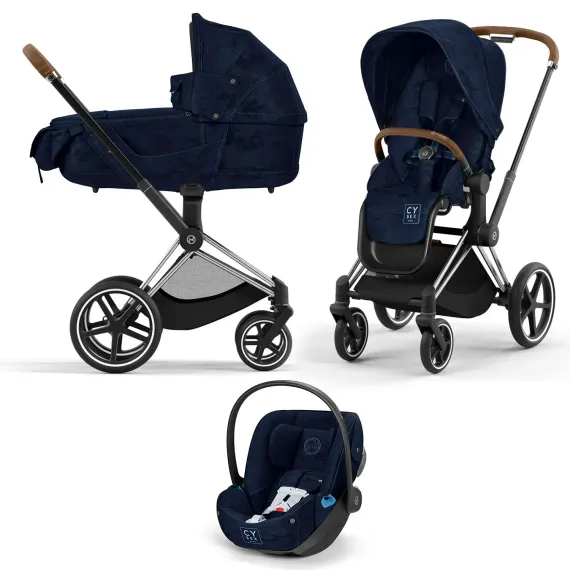 Детская коляска Cybex Priam IV 3 в 1 Rebellious Luxury Denim Blue шасси Chrome Brown