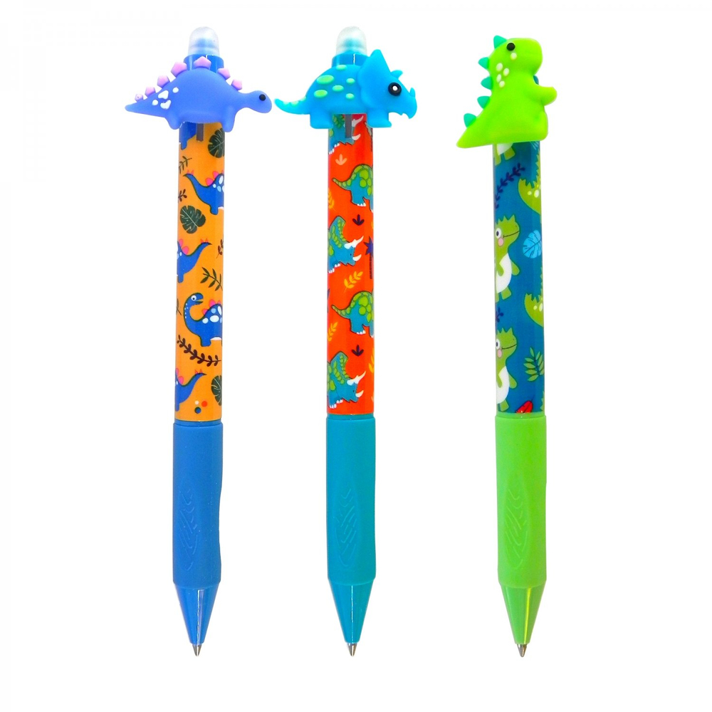 Ручка гелевая пиши-стирай, автоматическая Yalong, "Dino" 0,5 мм, синяя, игольч. наконечник, резин.грип, круглый цв. пластик. корпус, карт. уп.