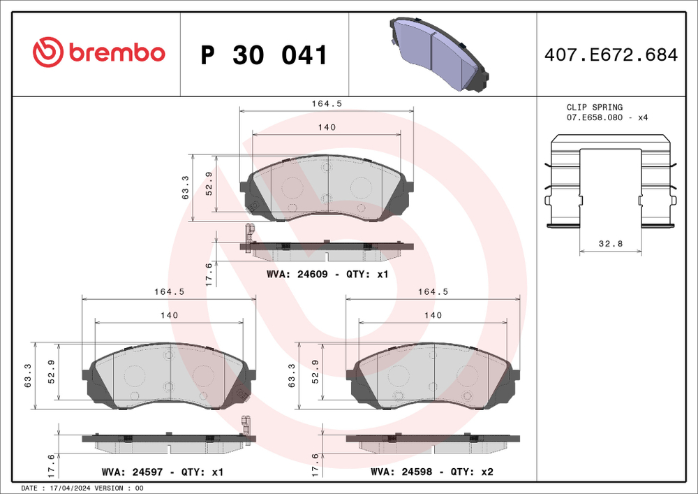 BREMBO - P30041-BRB - Brake Pad Set, disc brake