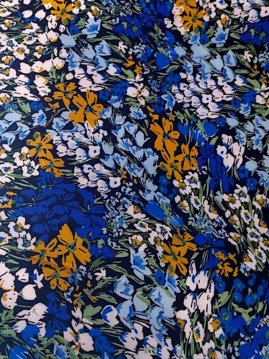 штапель принт цветы электрик/голубой/белый/коричневый BST3500D01