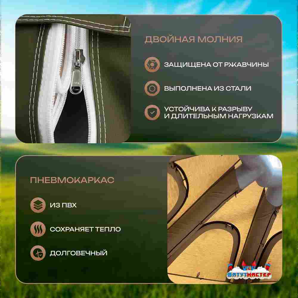 Пневмокаркасная юрта «Гармония» 5×5×2,5 м — для глэмпинга из ПВХ, зелёная